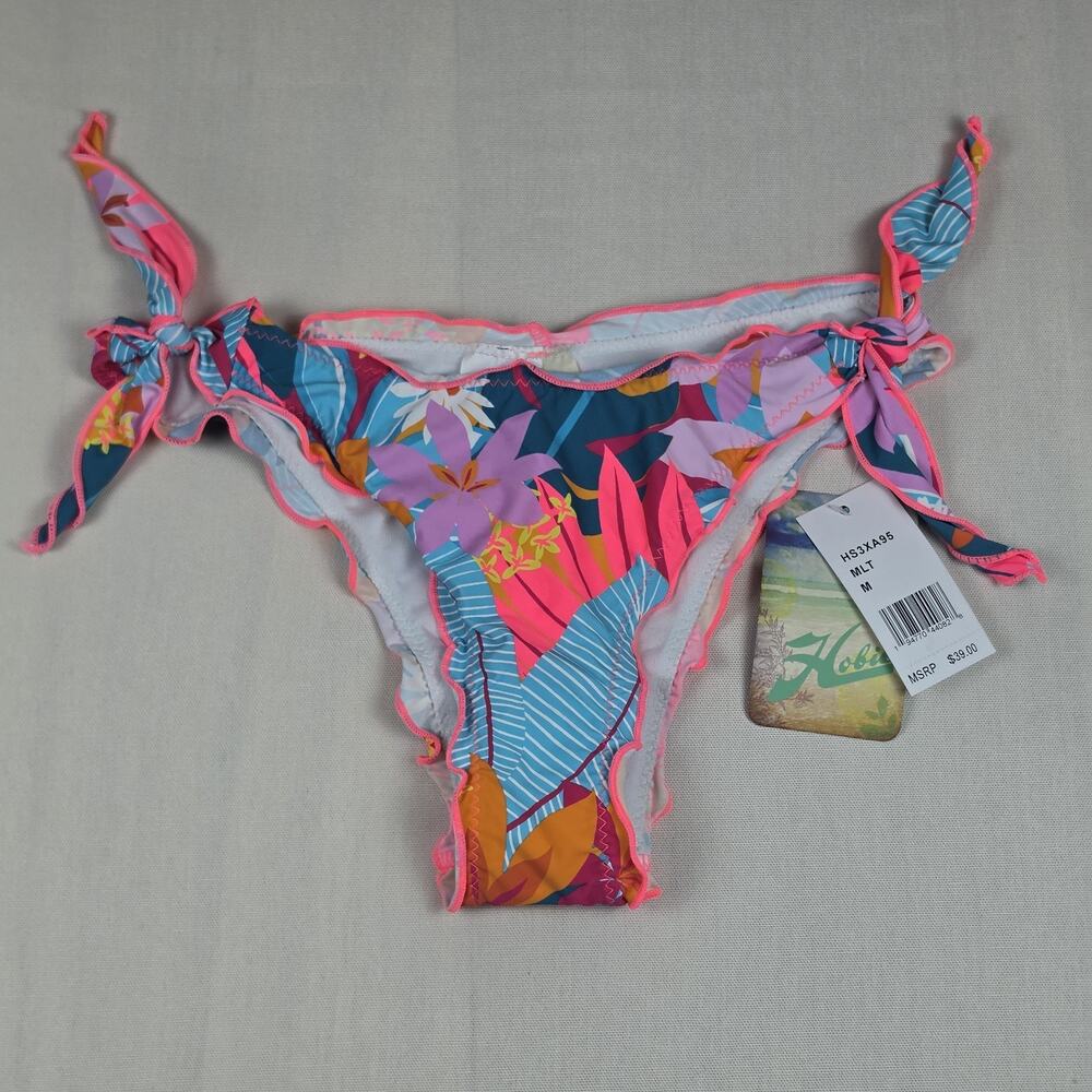 Hobie Women's Side Tie Bikini Bottom Medium Tropical Floral Ruffle Trim NWT